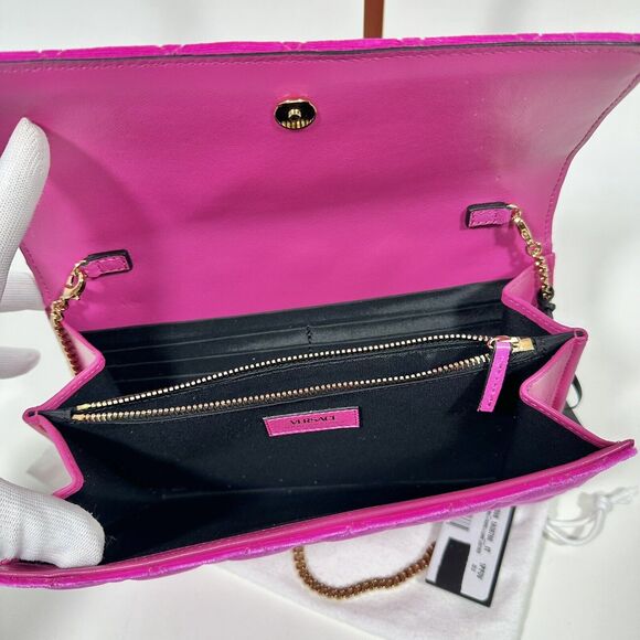 Versace La Medusa Velvet Quilted Leather Wallet On Chain Clutch Fuchsia NWT - Picture 6 of 12